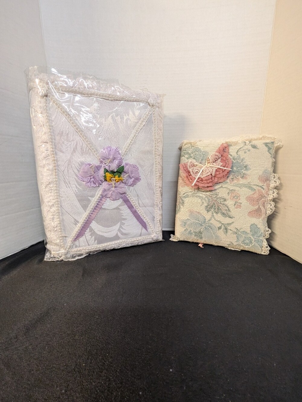 Handmade Padded Satin & Lace Wedding Album & Floral Photo Album Book Set Lot 2